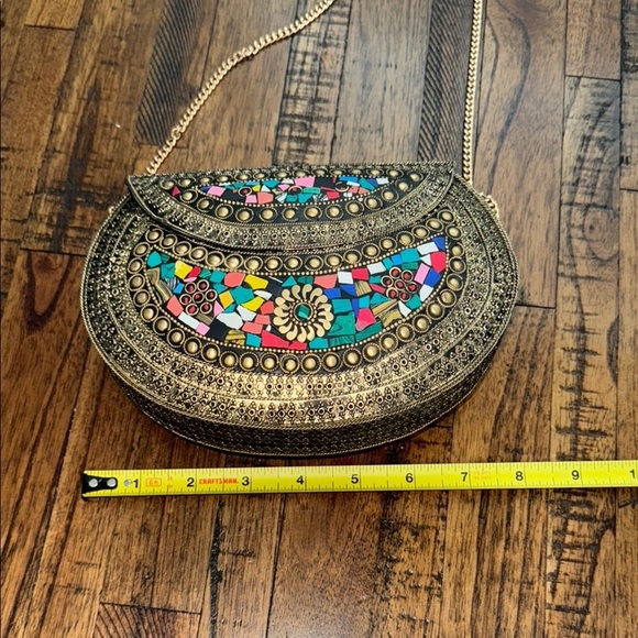 Ramla Chic Colorful Mosaic Tile Clutch or shoulder metal bag strap included - Picture 15 of 16